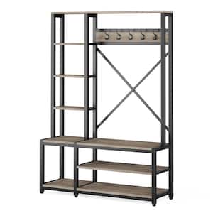 Hiers Wood 4-in-1 Entryway Hall Tree, Storage Shelving with Shoe Bench, Gray, 47.2 in. L x 15.7 in. W x 70.9 in. H