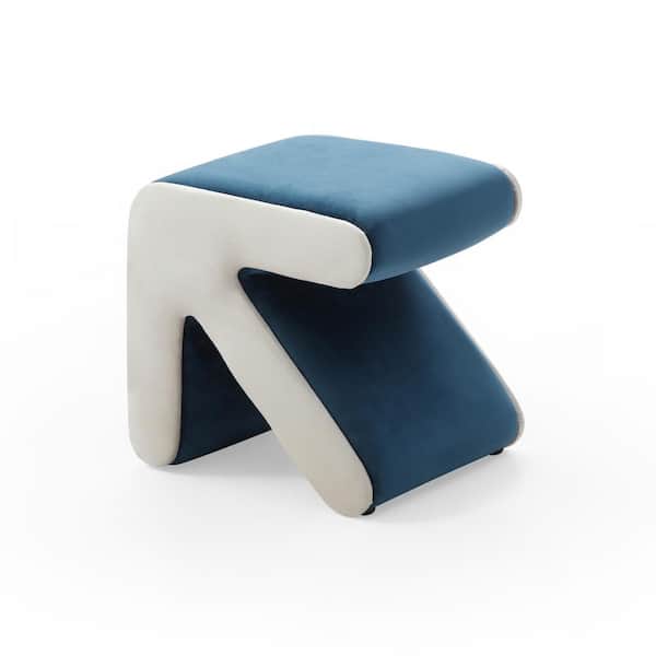 Blue plus Beige Modern Upholstered Velvet Square Arrow Ottoman for Living Room Bedroom