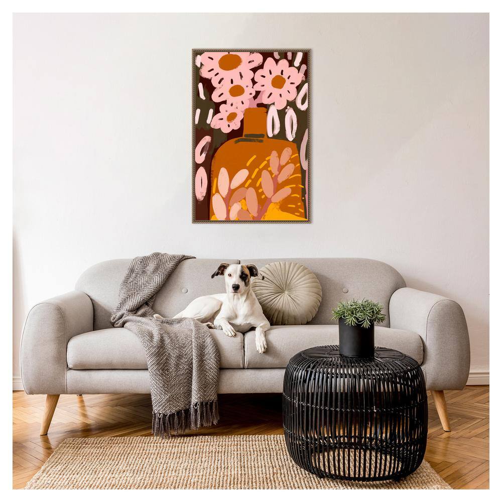33"x23" Pastel Floral Abstract Canvas Print with Bronze Frame