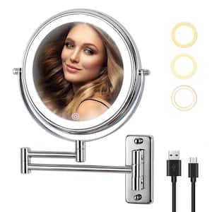 Round LED Metal wall Miror 10x Magnification Makeup Mirror in Chrome (1-Pack)