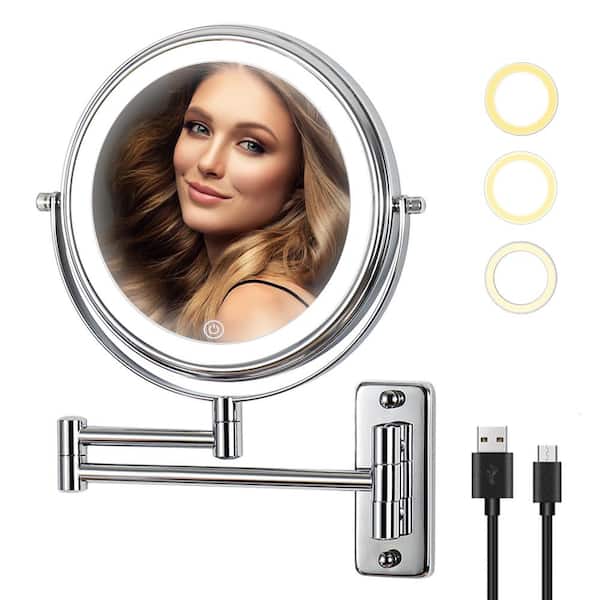 yulika Round LED Metal wall Miror 10x Magnification Makeup Mirror in Chrome (1-Pack)