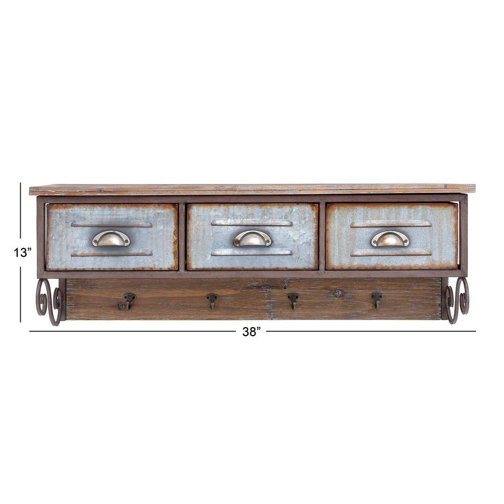 Rustic Brown Fir Wood and Iron Wall Organizer