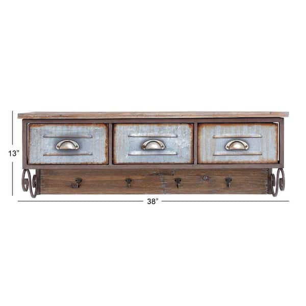 White Distressed 1 Shelf Wood Scroll Wall Shelf