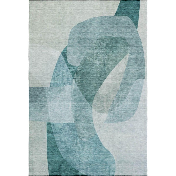 Mayfield Premium Machine Washable Abstract AMF2057 Teal 10 ft. x 14 ft. Area Rug