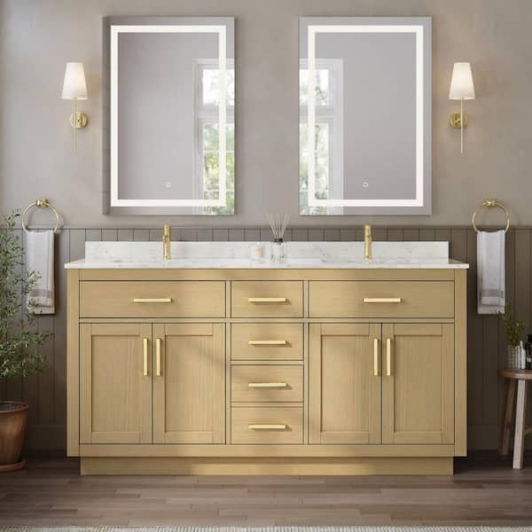 Beckett TK 66 in. Double Freestanding Rift Oak Bath Vanity with Carrara Cultured Marble Top
