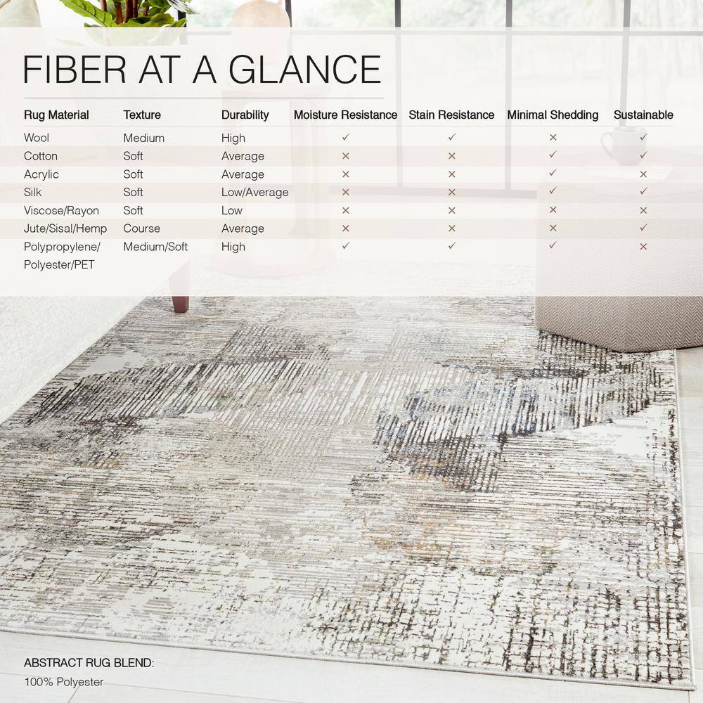 Gray Abstract 8' x 10' Stain-Resistant Synthetic Area Rug
