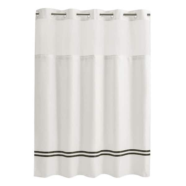 Unbranded River Dream 71 x 74 Shower Curtain with Snap in Liner No Hooks Needed Hotel Grade White Stripe with Magnets Polyester