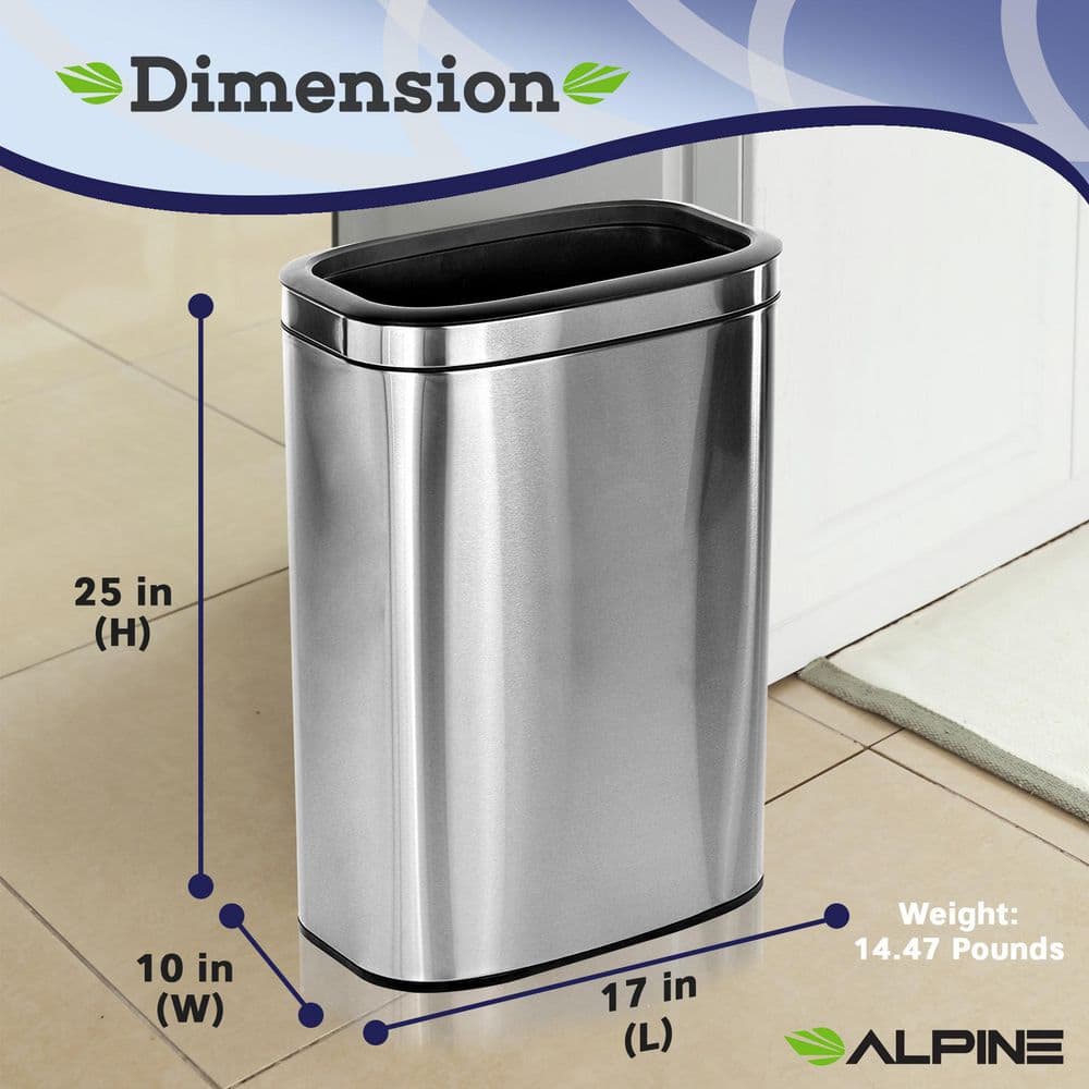 10.5 Gallon Brushed Stainless Steel Open Top Trash Can Set