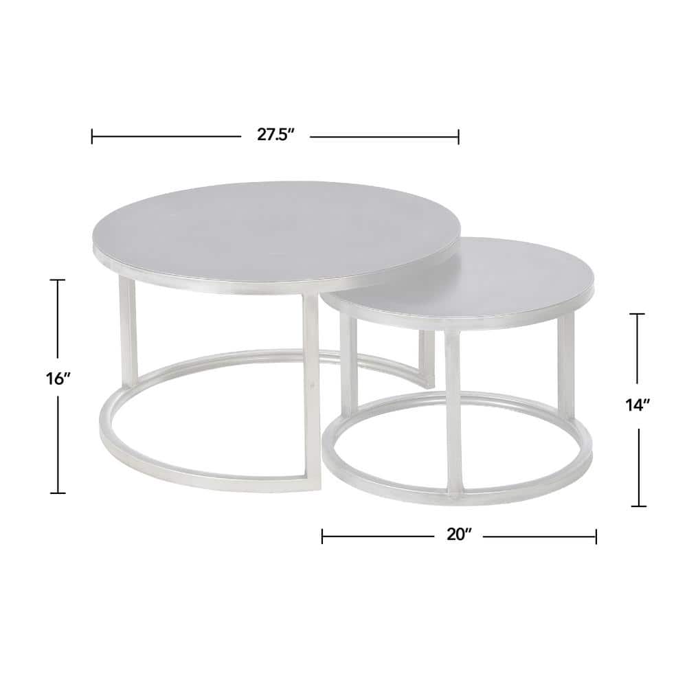 Aged Silver Round Metal Nesting Coffee Table 2-Piece Set