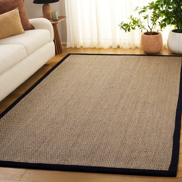 Natural Fiber 6 ft. x 9 ft. Natural/Black Abstract Solid Border Area Rug