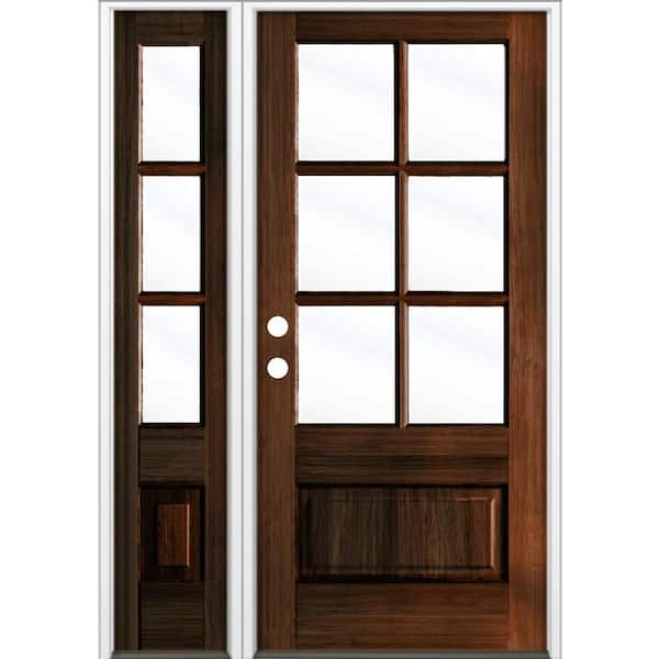 Krosswood Doors 50 in. x 80 in. Farmhouse 3/4 Lite Clear Glass Red Mahogany Stain Right-Hand/Inswing Hemlock Prehung Front Door w/LSL
