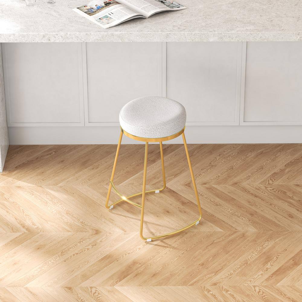 Ivory Boucle 26" Backless Metal Counter Stool