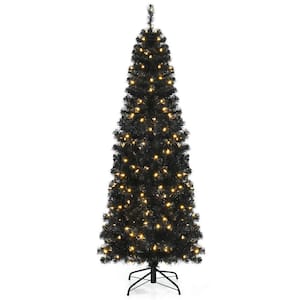 6 ft. Black Pre-Lit LED Artificial Christmas Tree with PVC Branch Tips and Warm White Lights