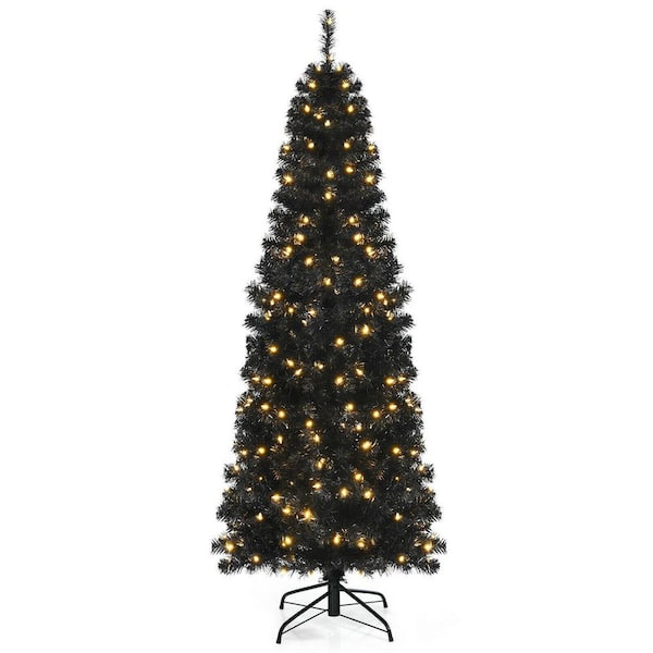 ANGELES HOME 6 ft. Black Pre-Lit LED Artificial Christmas Tree with PVC Branch Tips and Warm White Lights
