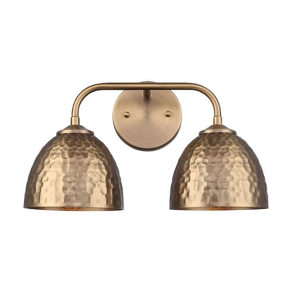 Shepard 7.25 in. 2 Light Modern Brass Vanity Light with Modern Brass Shade