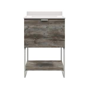 Stoneham 25 in. W x 19 in. D Vanity in Driftwood Gray with Cultured Marble Vanity Top in White with White Basin