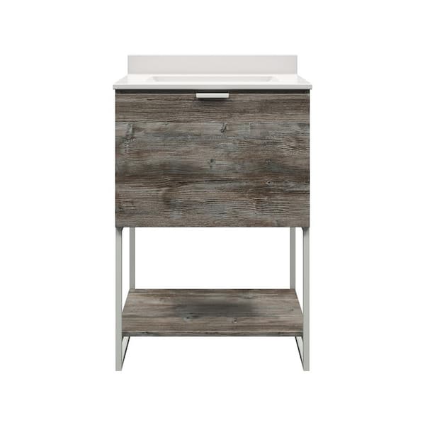 Stoneham 25 in. W x 19 in. D Vanity in Driftwood Gray with Cultured Marble Vanity Top in White with White Basin