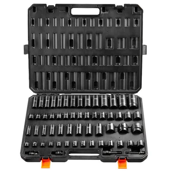 SKYSHALO 3/8 in. and 1/2 in. Impact Sockets Set 6 Point Drive Bit Ratchet Tool Kit Case (59-piece)