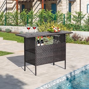 Plastic Wicker Outdoor Bar with Counter Table Shelves