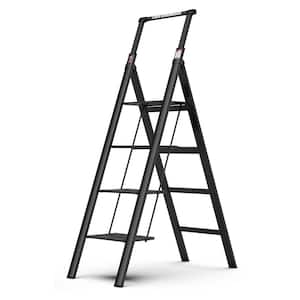 5 ft. 4-Step Aluminium Retractable Handgrip Folding Step Stool Ladder with Anti-Slip Wide Pedal