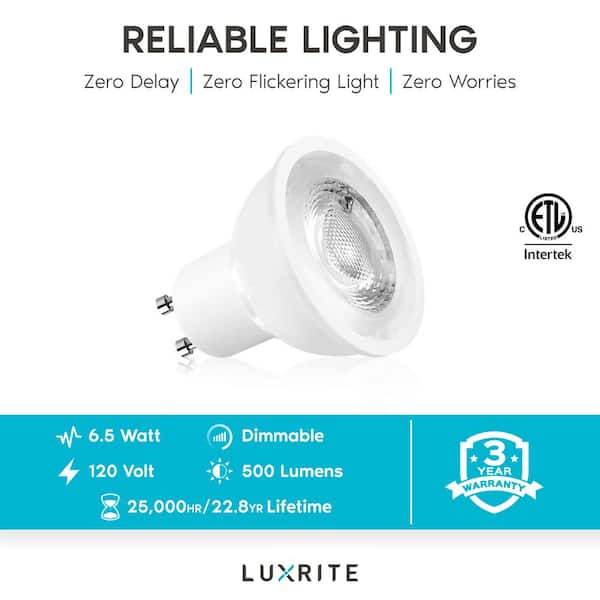 LUXRITE 50-Watt Halogen Equivalent GU10 Base LED Light Bulbs Enclosed Fixture Rated 4000K Cool White (16-Pack) LR21502-16PK - The Home Depot