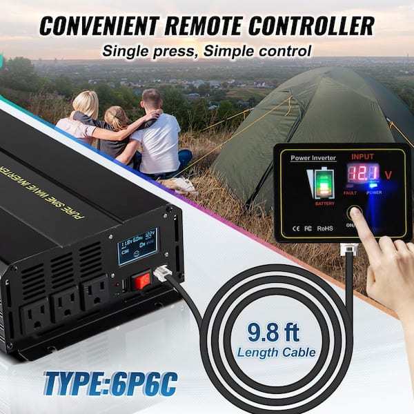 SKYSHALO Pure Sine Wave Inverter 2500 Watt Power Inverter DC 12