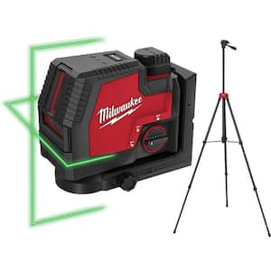 100 ft. REDLITHIUM Lithium-Ion USB Green Rechargeable Cross Line Laser Level with Charger and Adjustable Tripod