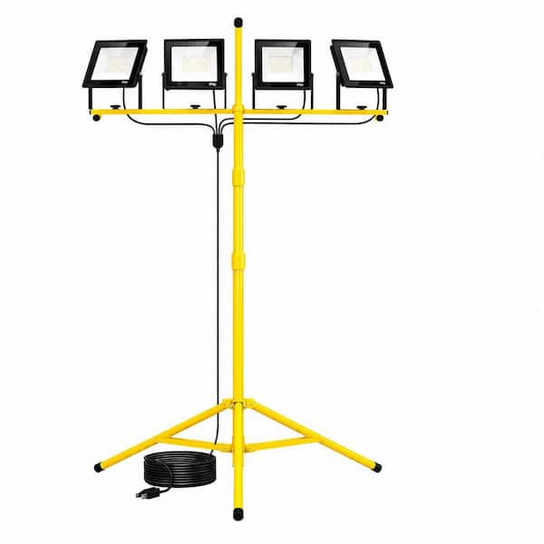 28000 Lumens 4-Head LED Work Light, 110V Plug-In, Adjustable Foldable Tripod, 16.4 ft. Cord, Waterproof Job Site Light