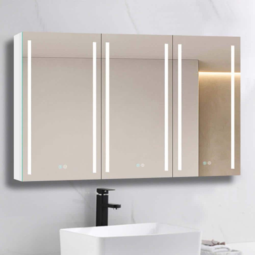 60 in. W x 30 in. H Frameless LED 3-Door Recessed or Surface Mount Medicine