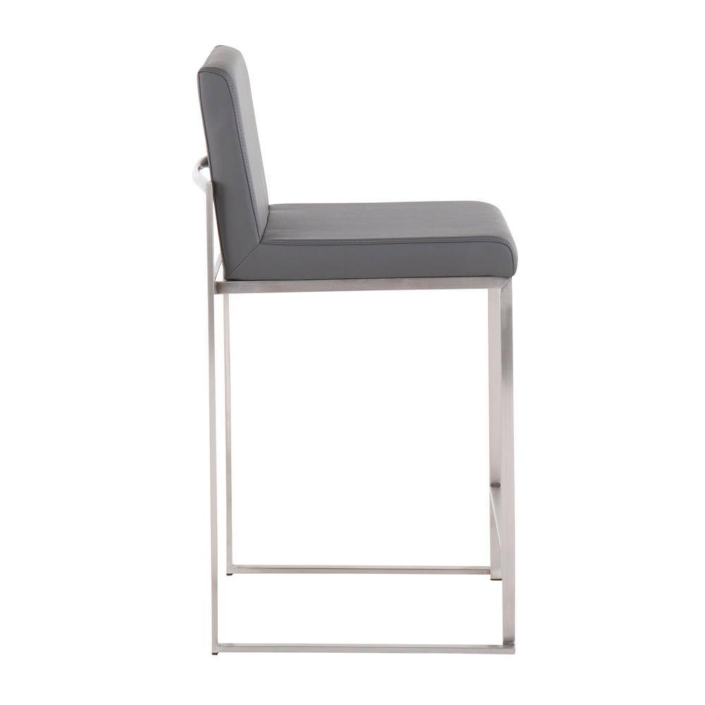 Fuji High Back Stainless Steel and Grey Faux Leather Counter Stools