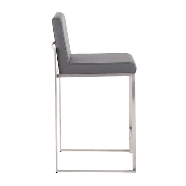 Fuji 35.5 in. Grey Faux Leather and Stainless Steel High Back Counter Height Bar Stool (Set of 2)