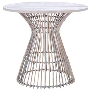 Whent 23 in. Gray/Beige Round Wood/Rattan End Table