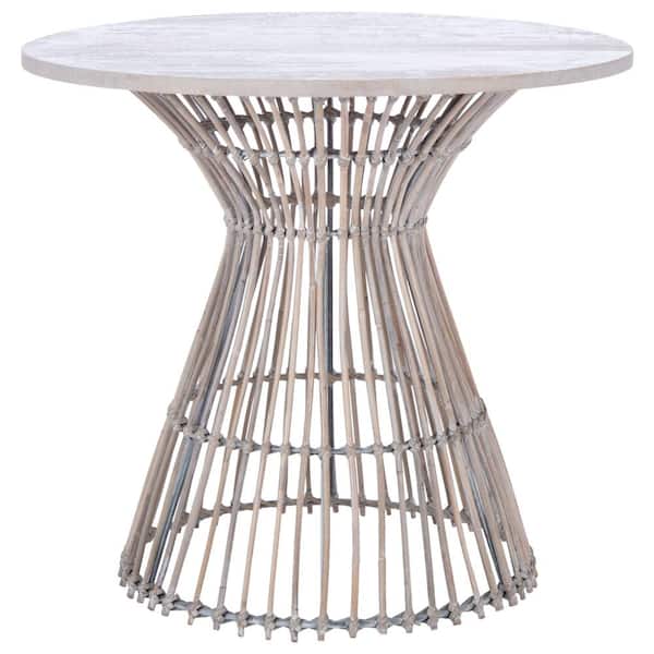 SAFAVIEH Whent 23 in. Gray/Beige Round Wood/Rattan End Table