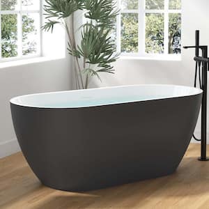 59 in. Acrylic Flatbottom Double Ended Bathtub Oval Contemporary Freestanding Soaking Bathtub in Gray