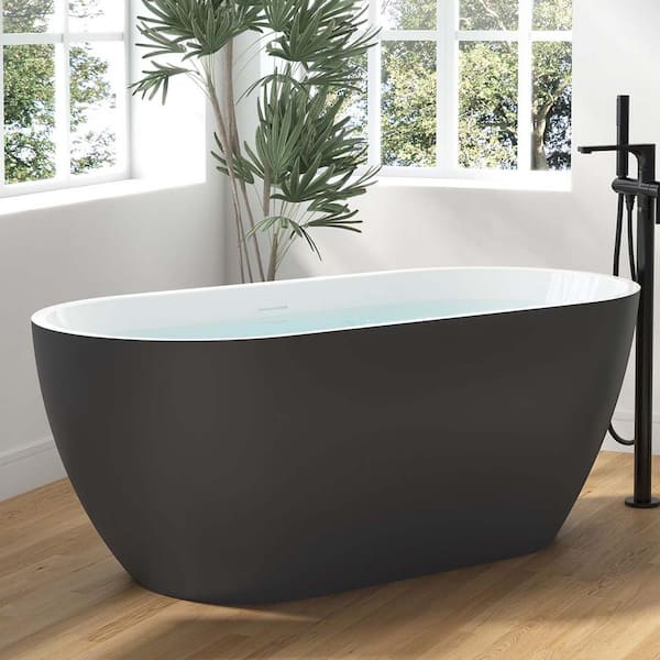 Mokleba 59 in. Acrylic Flatbottom Double Ended Bathtub Oval Contemporary Freestanding Soaking Bathtub in Gray