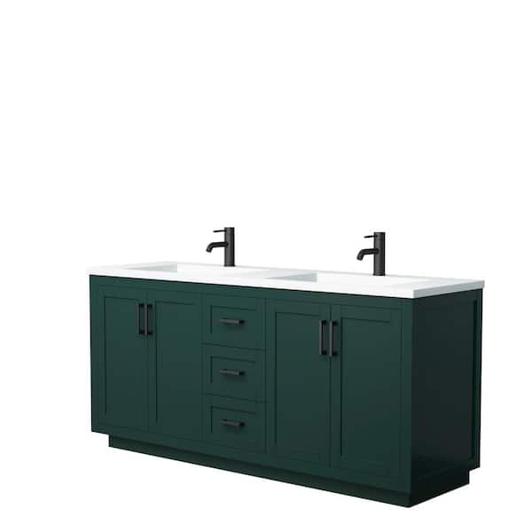 Wyndham Collection Miranda 72 in. W x 22 in. D x 34.25 in. H Double Bath Vanity in Green with Matte White Solid Surface Top