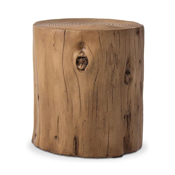 ATENGNES Outdoor End Side Table Light Oak Colored Faux Wood Hand-Painted Wood Stump Stool, Ottoman or Plant Stand, Deck or Garden