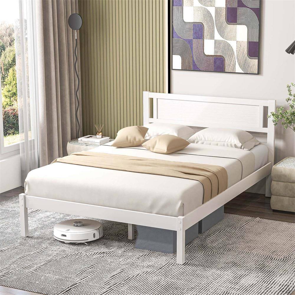 Costway White Wood Frame Full Platform Bed with Storage Costway White Wood Frame Full Platform Bed with Storage