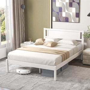 White Wood Frame Full Platform Bed with Storage