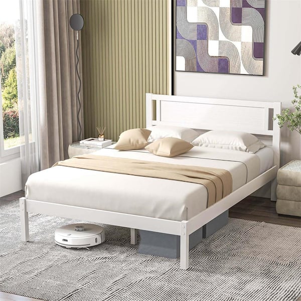 Costway White Wood Frame Full Platform Bed with Storage