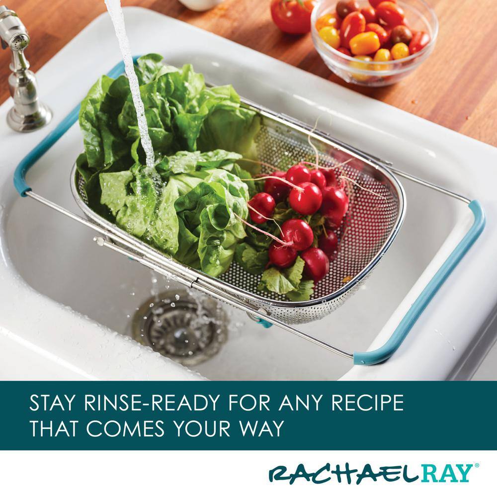 Stainless Steel Over-the-Sink Colander with Blue Handles