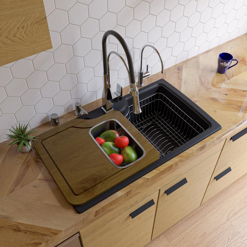 Black Granite 35'' Drop-In Single Bowl Kitchen Sink