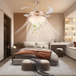 42 in. Indoor Gold Modern Crystal Reversible 6-Speed Ceiling Fan with Adjustable White Integrated LED and Remote