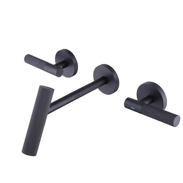 Double Handle 3-Hole Wall Mounted Brass Bathroom Sink Faucet in Matte Black
