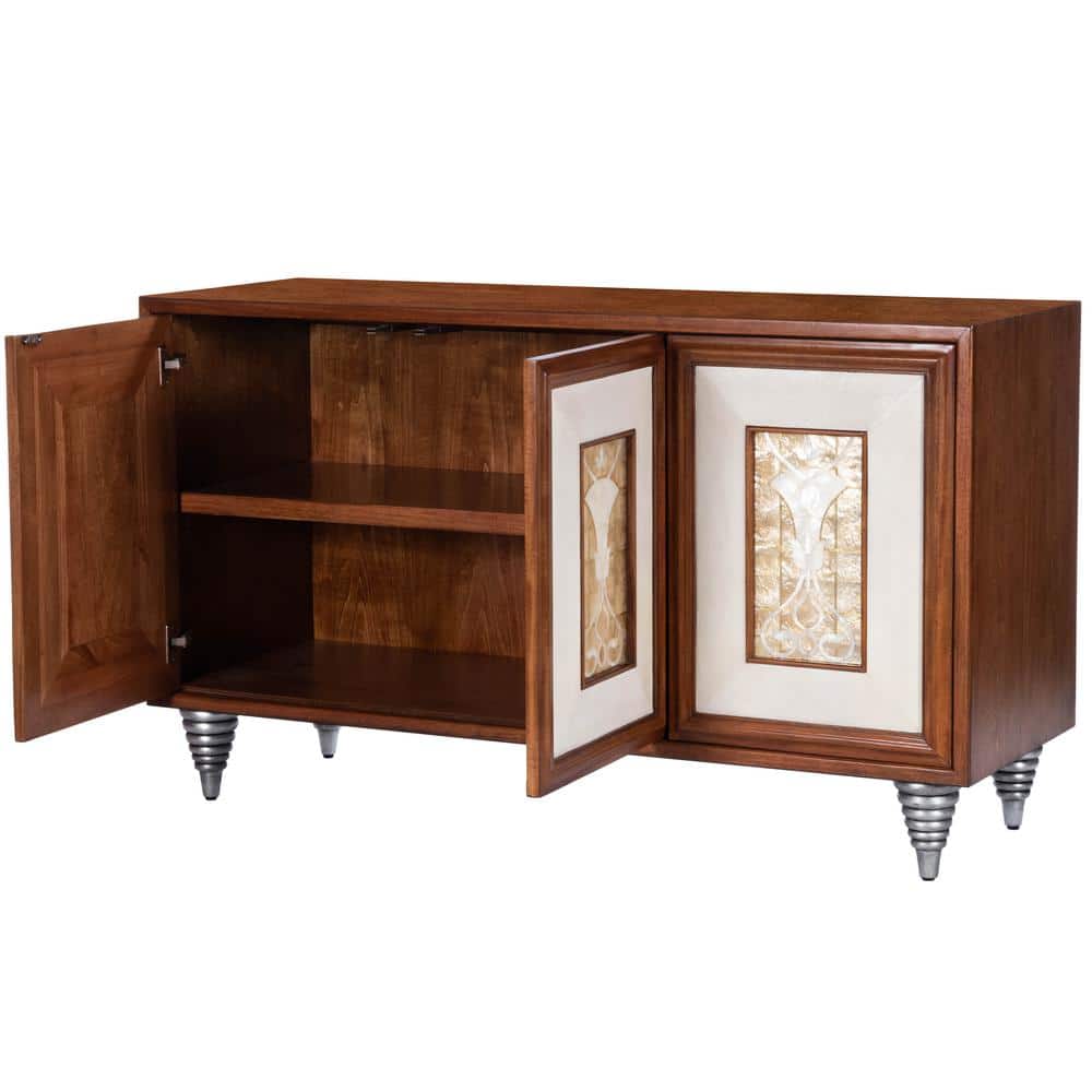 Shelly Capiz Shell & Leather Inlay 180" Sideboard in Brown