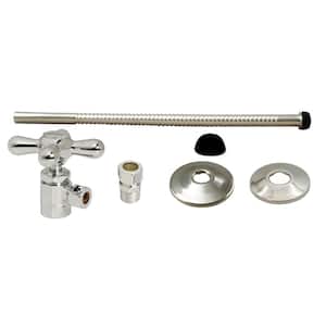 Toilet Kit with Cross Handle Angle Stop Valve, 12 in. Corrugated Riser and Compression Adaptor, Polished Nickel