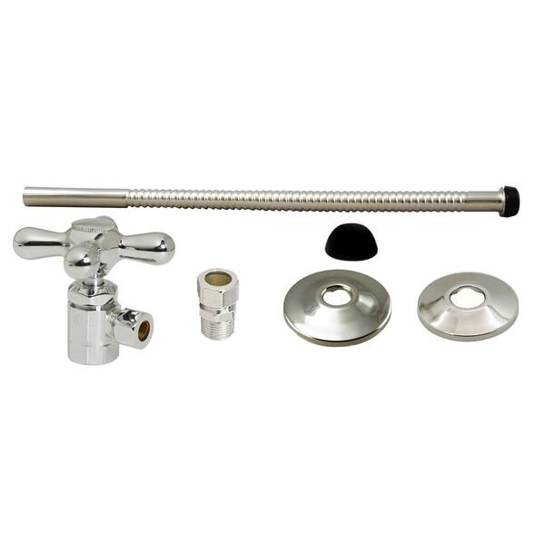 Westbrass Toilet Kit with Cross Handle Angle Stop Valve, 12 in. Corrugated Riser and Compression Adaptor, Polished Nickel