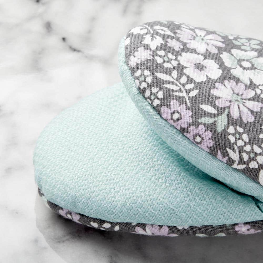 Ditsy Floral Gray and Blue Silicone Mini Oven Mitt Set