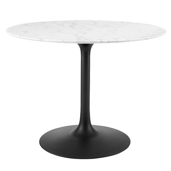 MODWAY Lippa Round Modern Black White Artificial Marble 40 in. Pedestal Dining Table with Seating capacity of 2