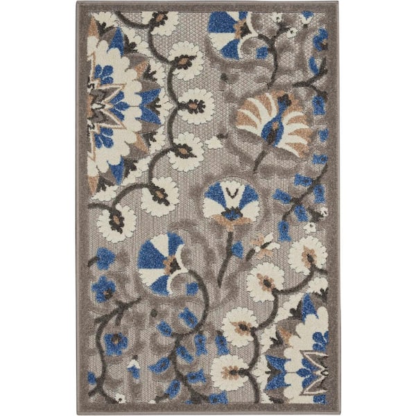 Aloha Gray/Multicolor doormat 3 ft. x 4 ft. Floral Modern Indoor/Outdoor Patio Kitchen Area Rug